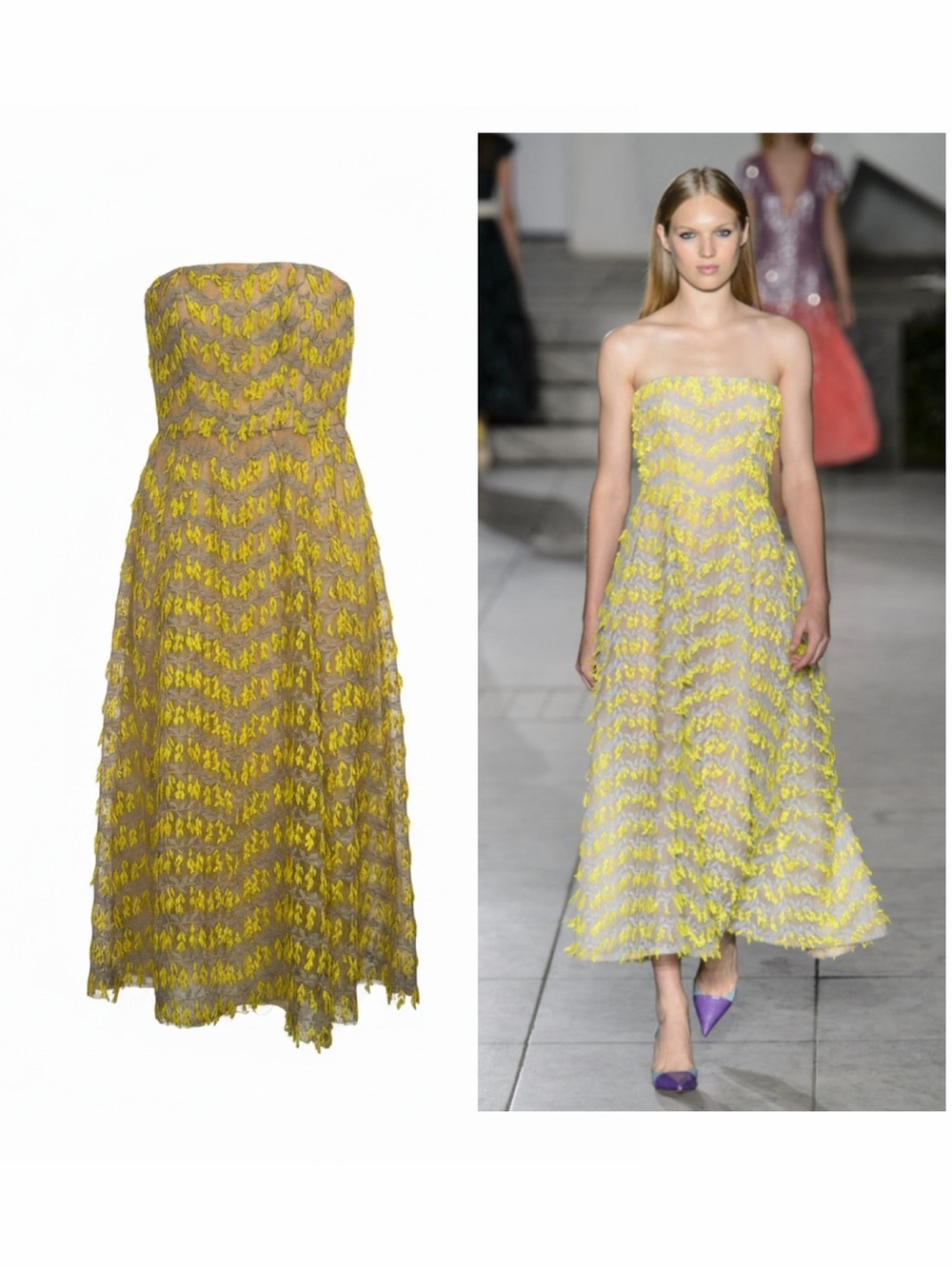 Carolina Herrera Yellow Floral Midi Dress Strapless 10 Wedding Formal NWT 🟡